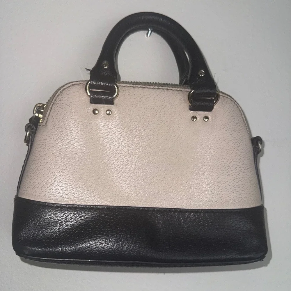 Kate Spade New York Mini Dome Satchel Cream Black Colorblock Leather Bag